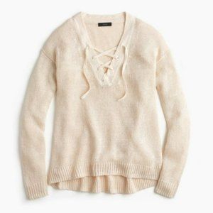 J.Crew Linen Lace Up Long Sleeve Pullover Ivory XS